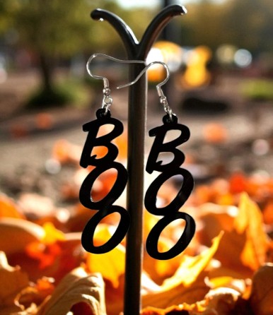 BOO Halloween Earrings – Black Letter Drop Dangle for Spooky Season Style