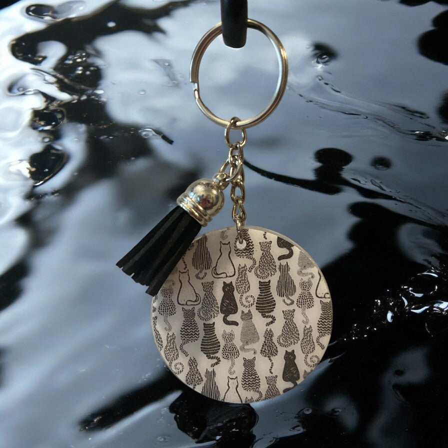 White Kitty Keychain with Black & White Cats
