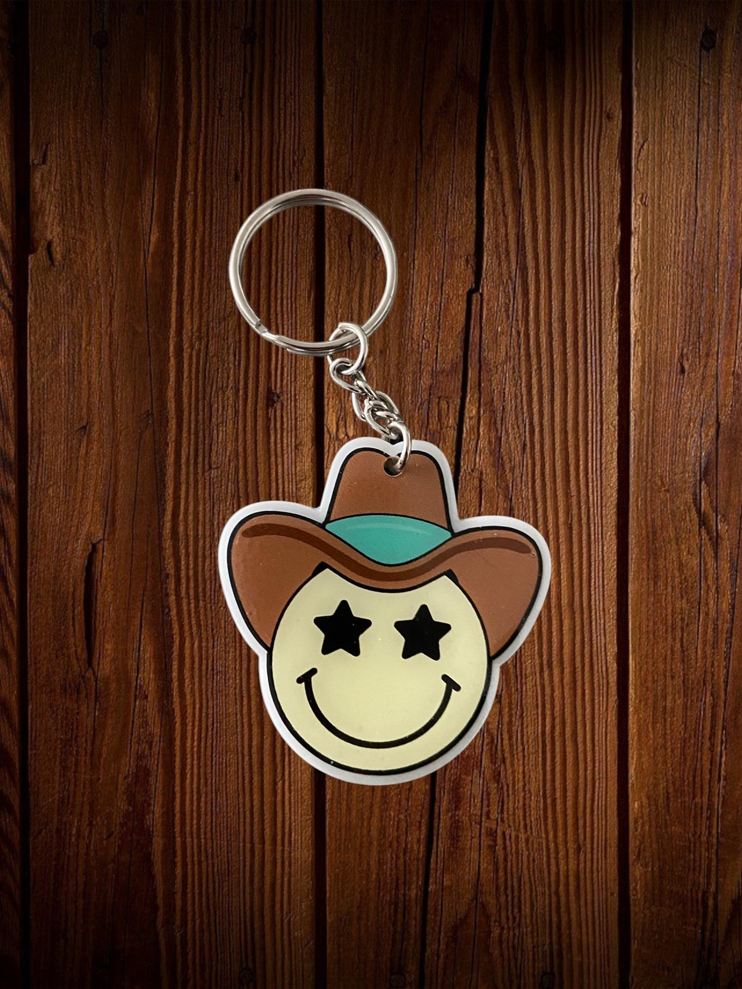 Smiling Face Cowboy with Brown Hat Keychain