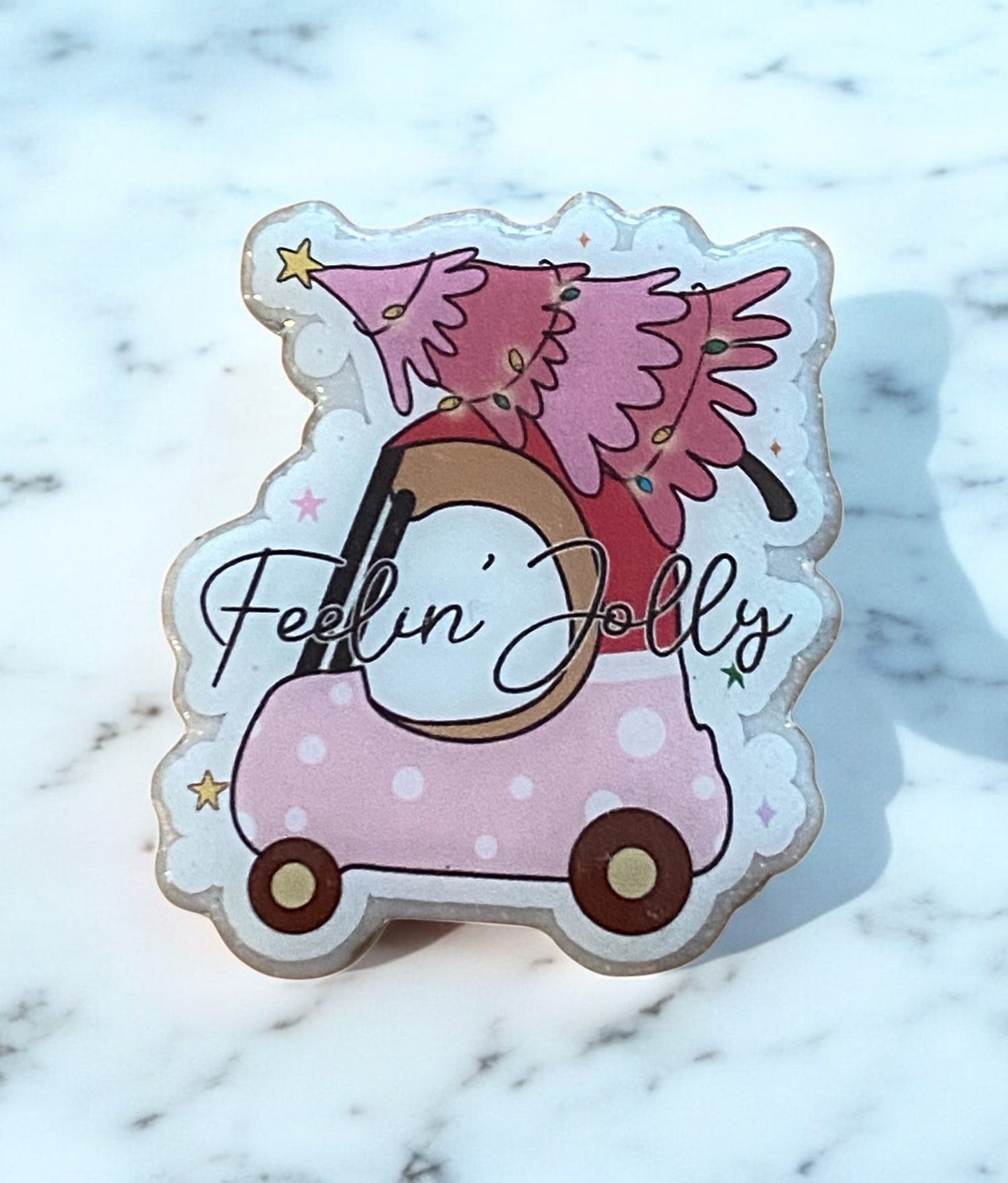 Feelin' Jolly Badge Reel Topper – Pink Christmas Tree Design