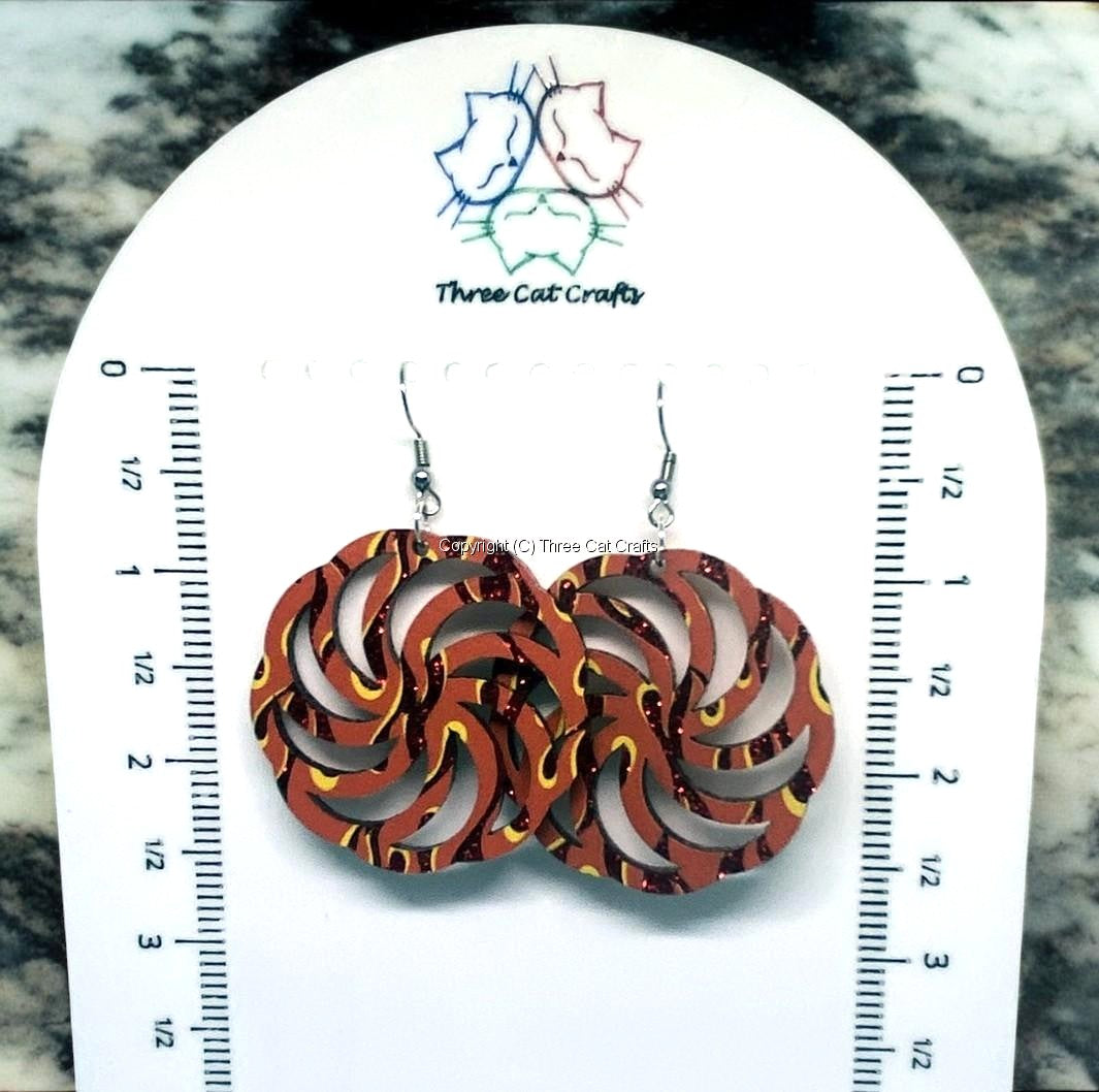 Fiery Spiral Patterned Acrylic Earrings