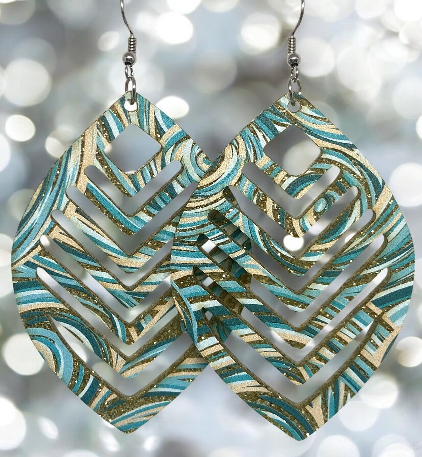 Long Gold Glitter Acrylic Earrings โ Colorful & Sparkly Statement Jewelry