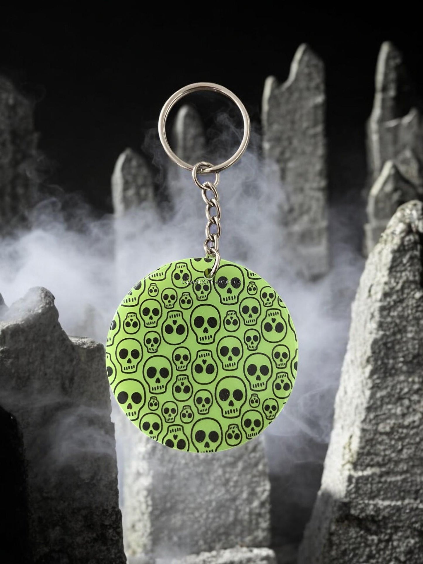 Neon Green Skull Keychain