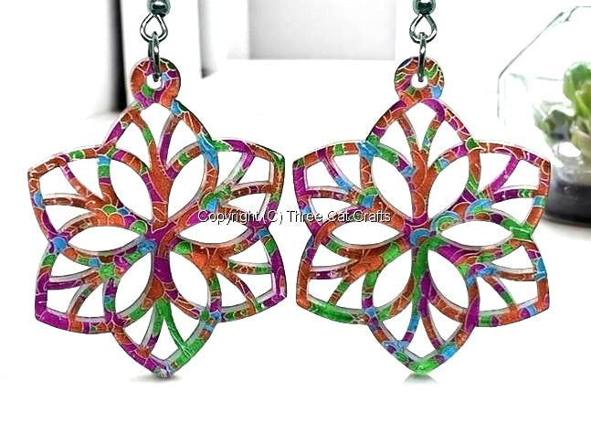 Multi-Color Floral Cut Acrylic Earrings – Orange, Pink, Blue & Green