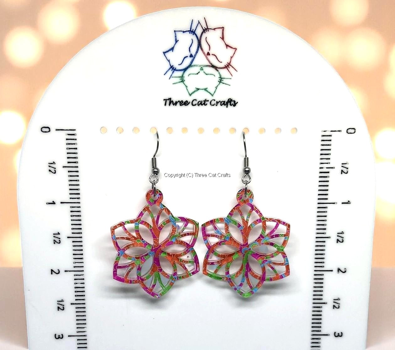Multi-Color Floral Cut Acrylic Earrings – Orange, Pink, Blue & Green