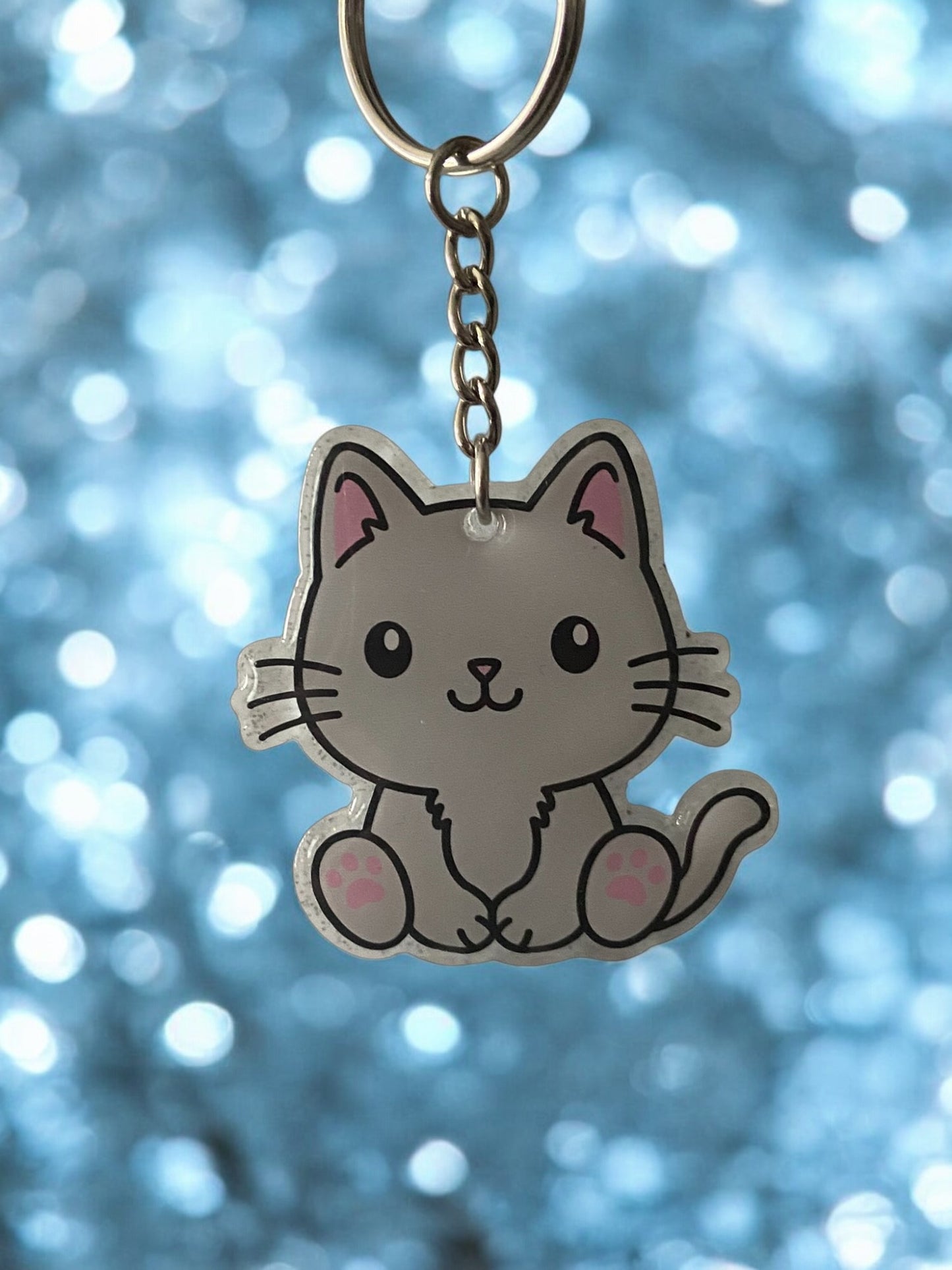 Cute Grey Cat Acrylic Keychain