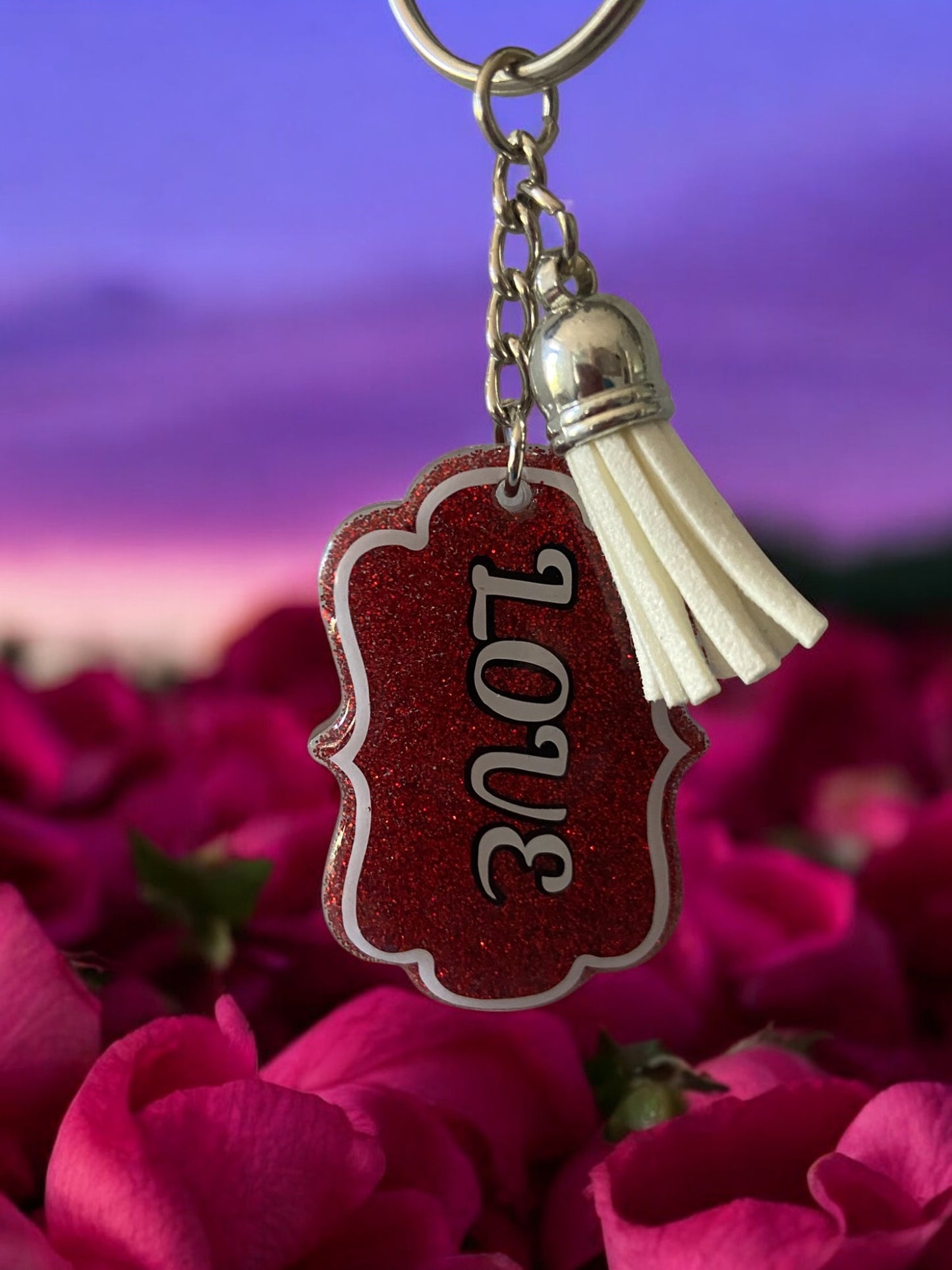 Glittery Red "Love" Acrylic Keychain