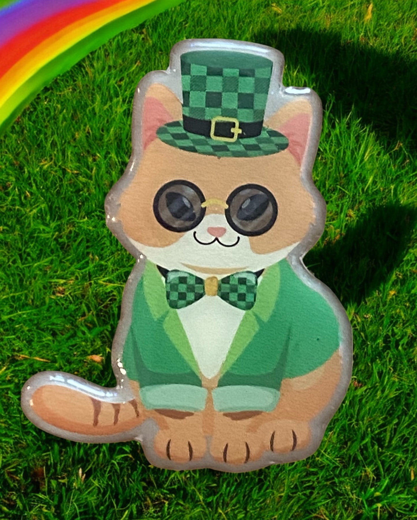 Cat Badge Reel Topper – Green Top Hat & Jacket