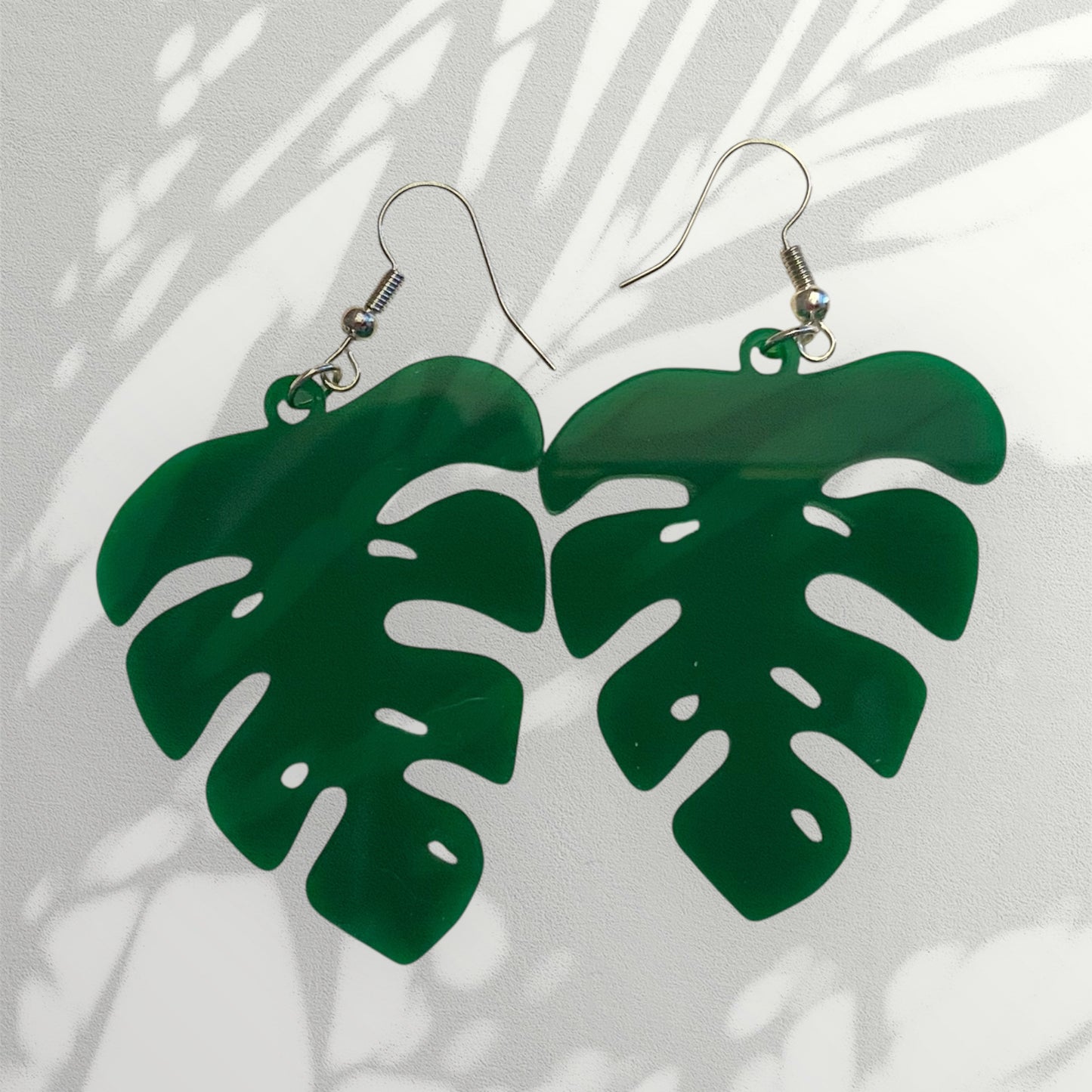 Green Acrylic Monstera Leaf Earrings – Tropical Plant Lover Gift