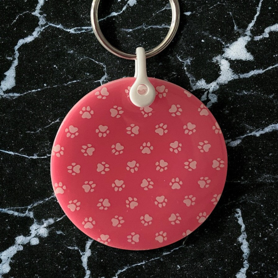Pink Keychain wth White Paws