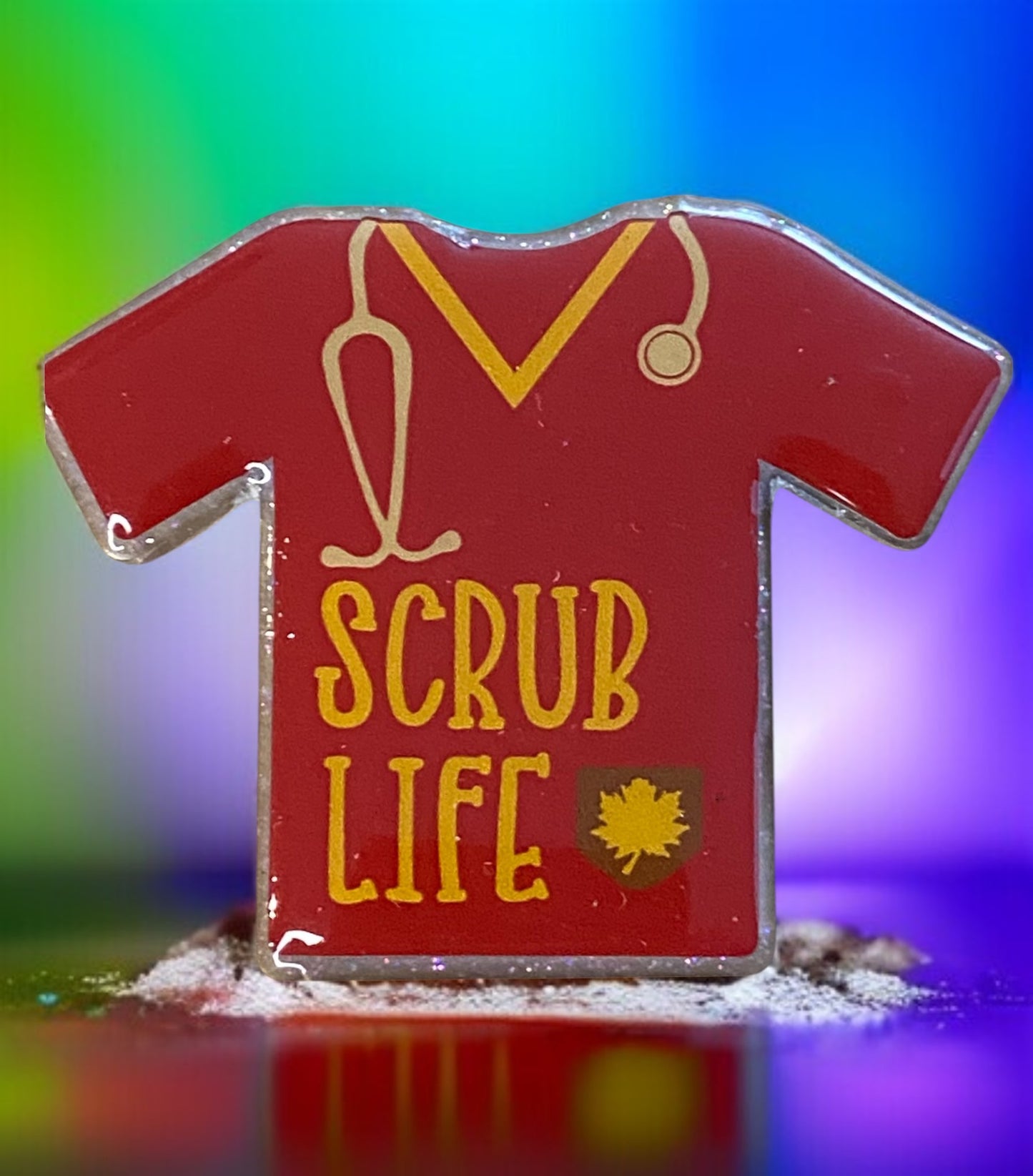 Scrub Life Badge Reel Topper - Red/Gold