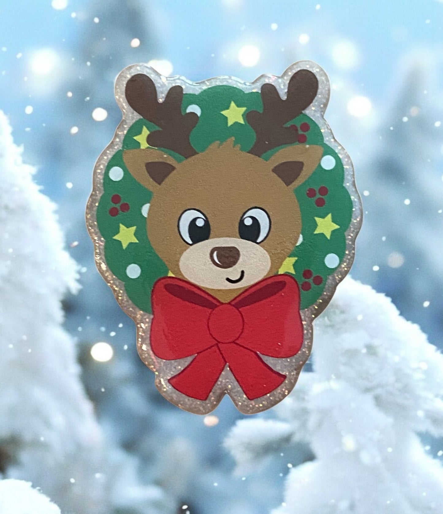 Reindeer in Wreath – Holiday Badge Reel Topper