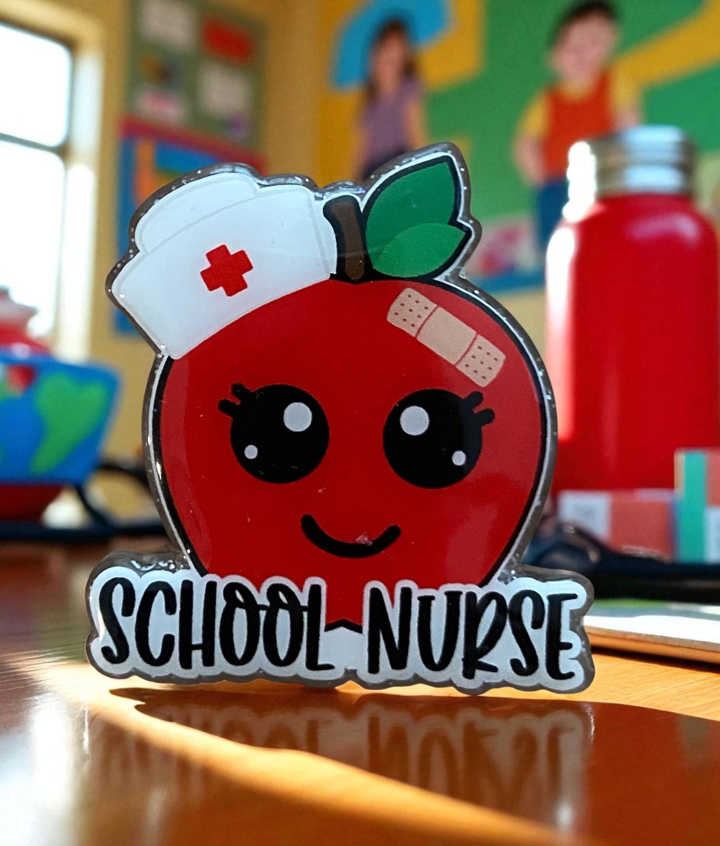 🍎 Adorable School Nurse Badge Reel Topper – Apple with a Heart!