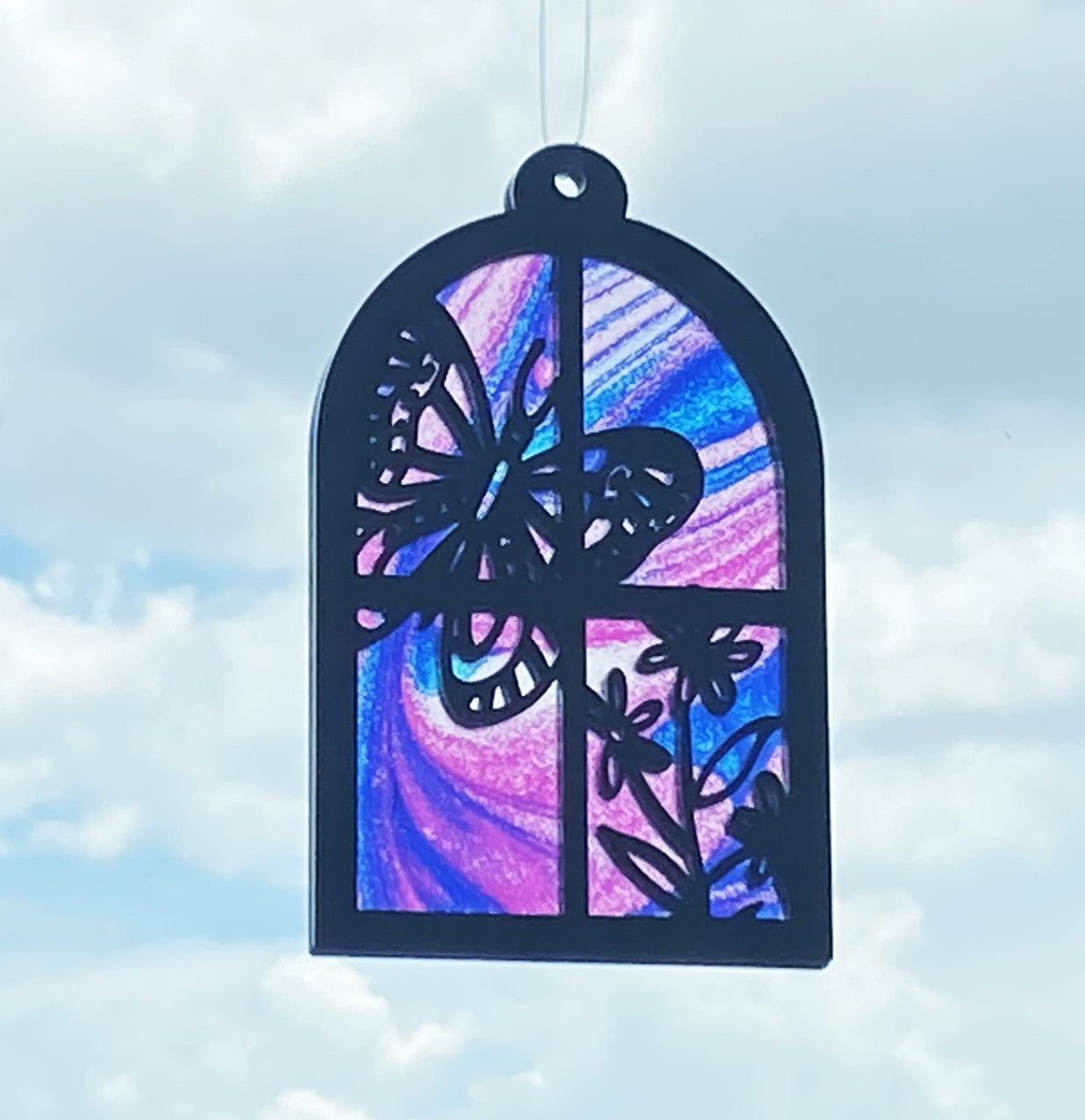 Butterfly & Floral Window Suncatcher – Stained Glass Look Style