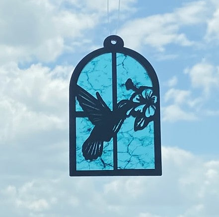 Hummingbird and Flower Stained Glass Look Suncatcher