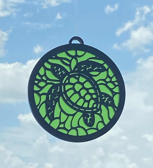 Turtle Suncatcher - Vibrant Green Stained Glass Look Window Hanging