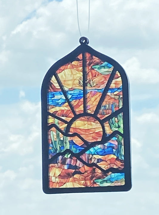 Desert Sunset Stained Glass Look Suncatcher