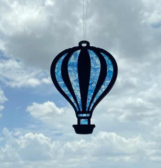 Blue Hot Air Balloon Stained Glass Suncatcher