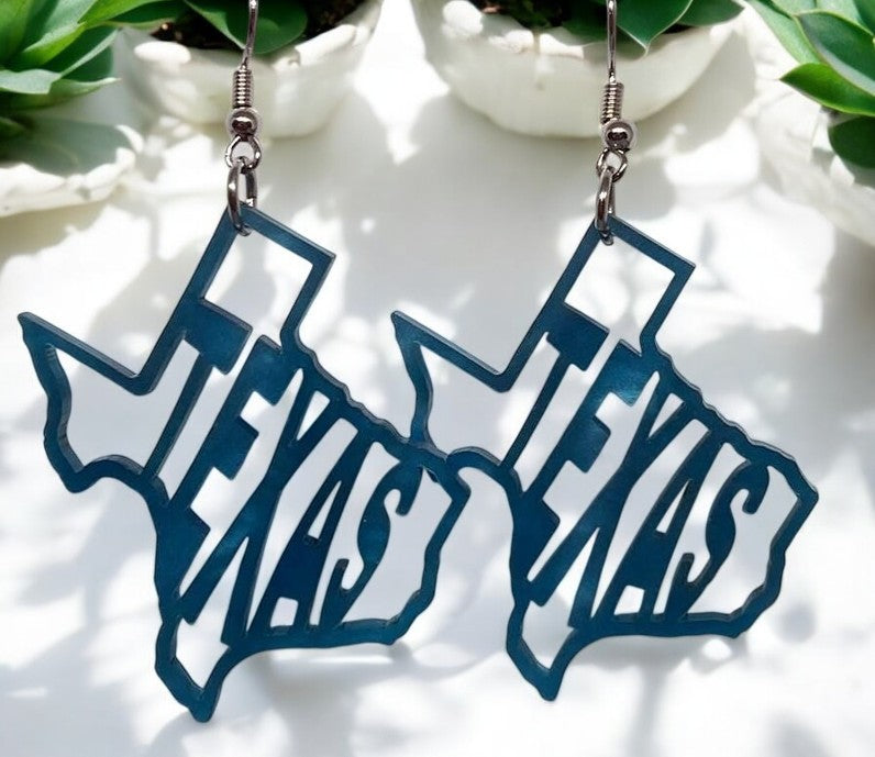 Blue Texas Cutout Acrylic Earrings (shiny) – State Pride Statement Jewelry