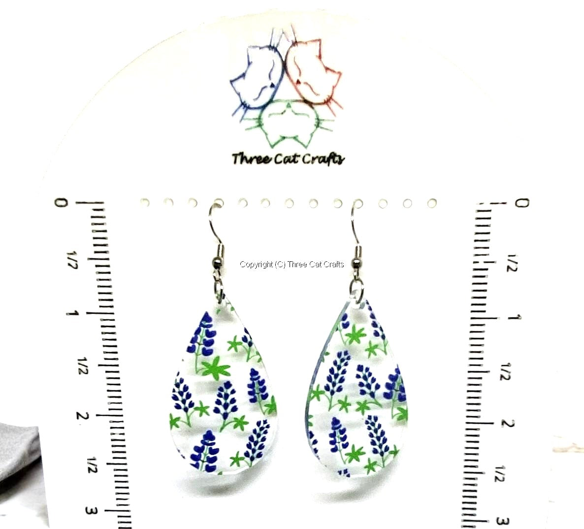 Clear Acrylic Teardrop Earrings with Bluebonnets