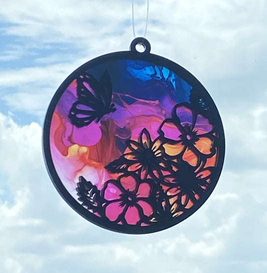 🦋 Butterfly & Floral Silhouette Suncatcher