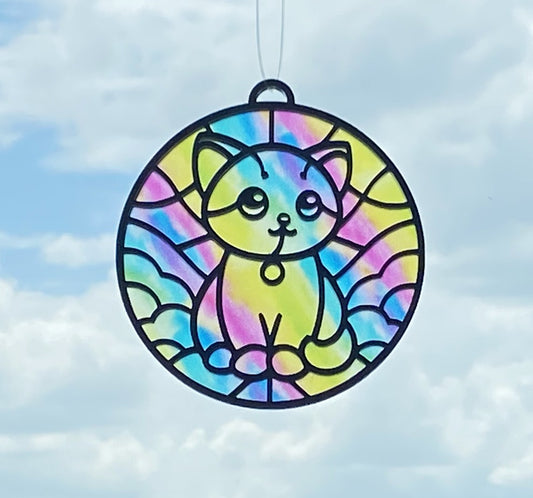 Rainbow Cat Suncatcher – Stained Glass Look Window Decor