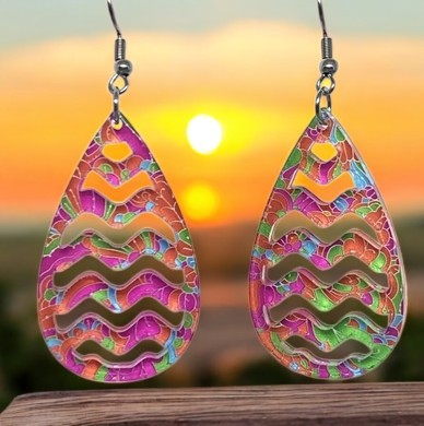 Teardrop Earrings with Chevron Cut – Colorful Statement Jewelry  Description: