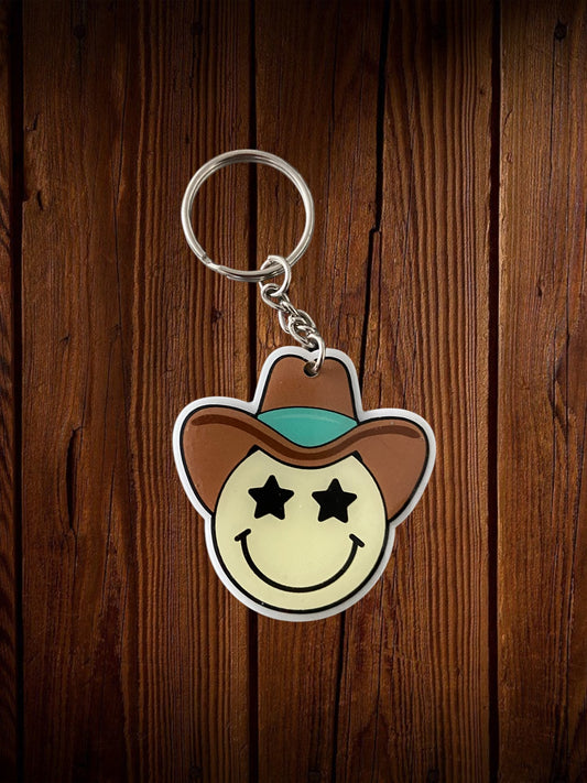 Smiling Face Cowboy with Hat Keychain