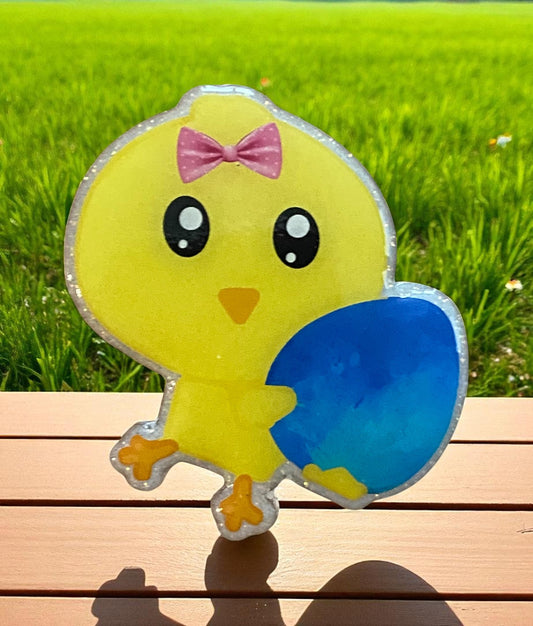 Easter Chick Badge Reel Topper – Spring Accessory with Bow & Egg