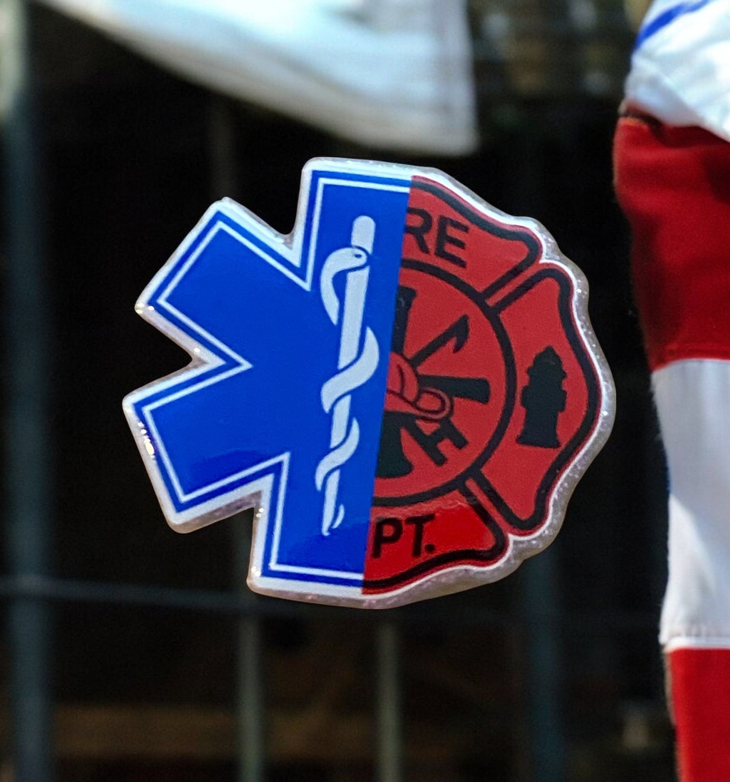 EMS & Fire Department Dual Symbol Badge Reel Topper