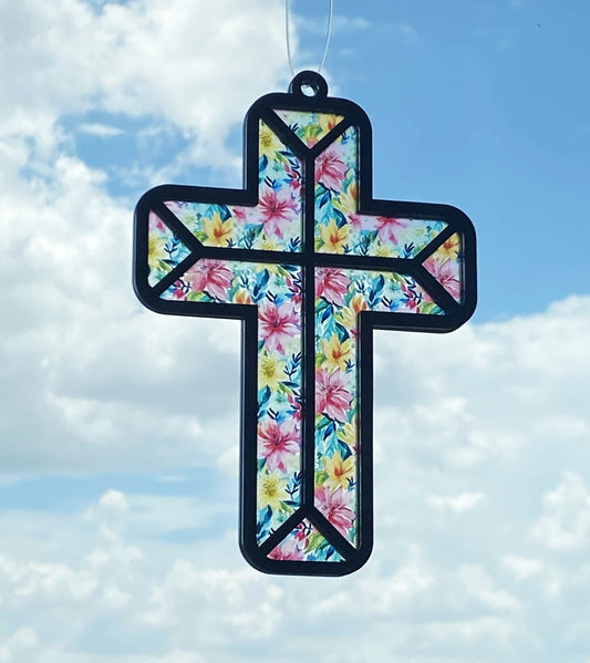 Colorful Floral Cross Suncatcher
