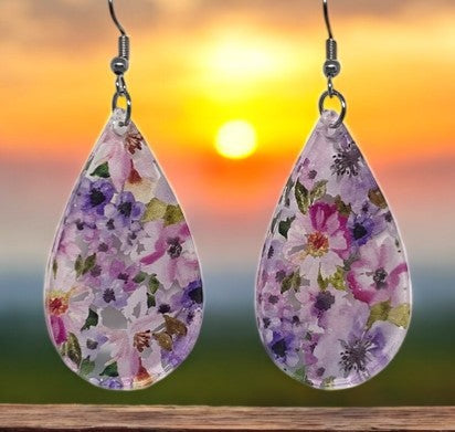 Floral Teardrop Acrylic Earrings – Lightweight & Spring-Inspired Jewelry