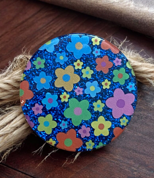 Floral Glitter Badge Reel Topper – Colorful Flower ID Holder