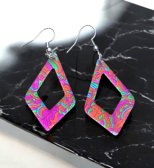 Colorful Floral Diamond Shaped Earrings