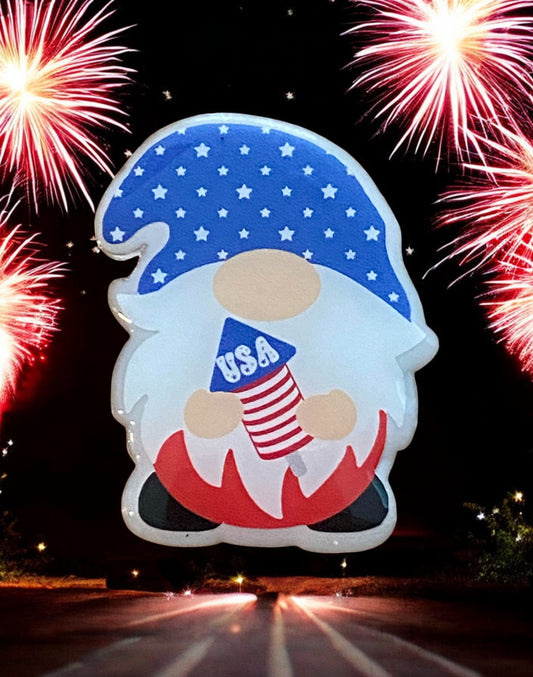 Patriotic Gnome Badge Reel Topper – USA Firework Design
