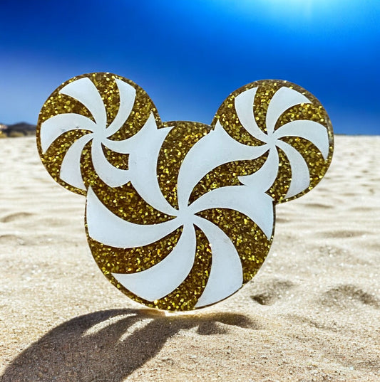 Golden Glitter Swirl Mouse Ears Badge Reel Topper