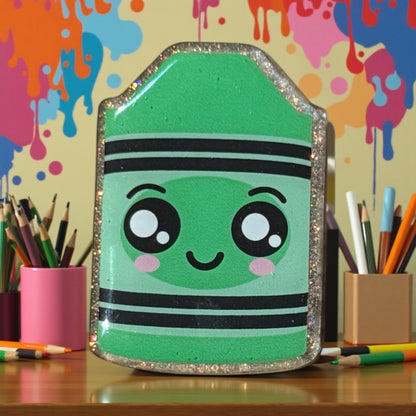 Crayon Badge Reel Topper - Silver Glitter Background