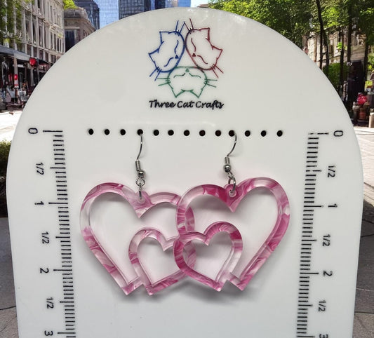 Pink, White & Clear Heart Earrings – Lightweight Acrylic Love-Inspired Dangles