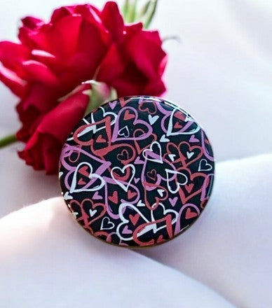 Pink, Red and White Hearts on Black Background - Badge Reel Topper