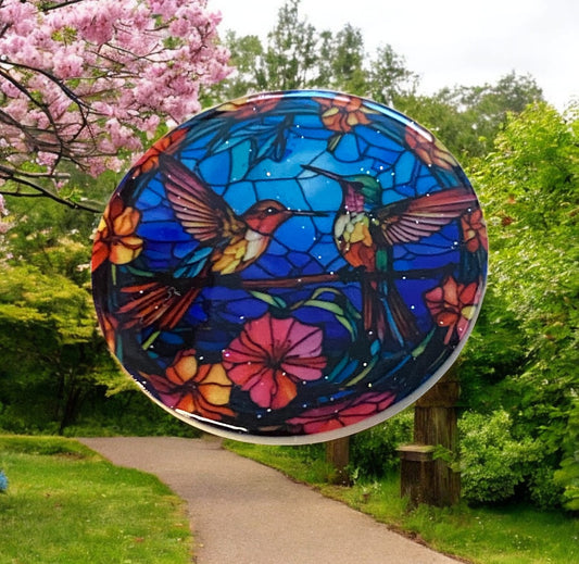 Stained Glass Hummingbird Badge Reel Topper