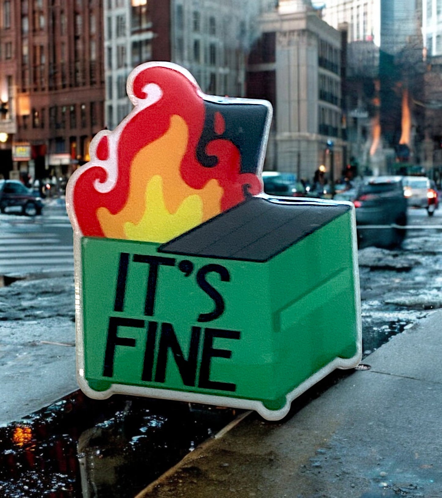 It’s Fine -  Dumpster Fire Badge Reel Topper – Add Chaos with Charm