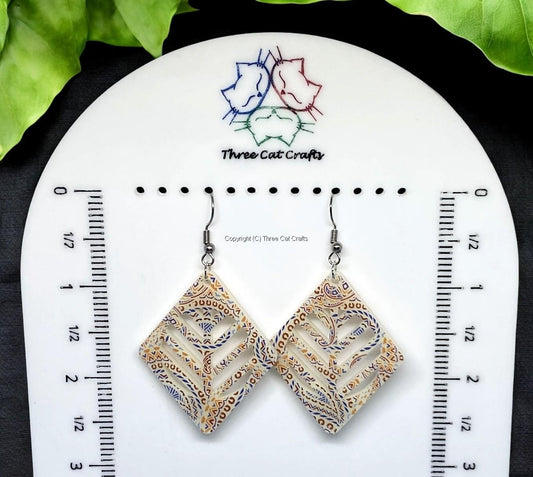Diamond Shaped Acrylic Earrings – Paisley Pattern