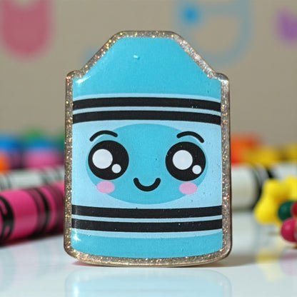 Crayon Badge Reel Topper - Silver Glitter Background