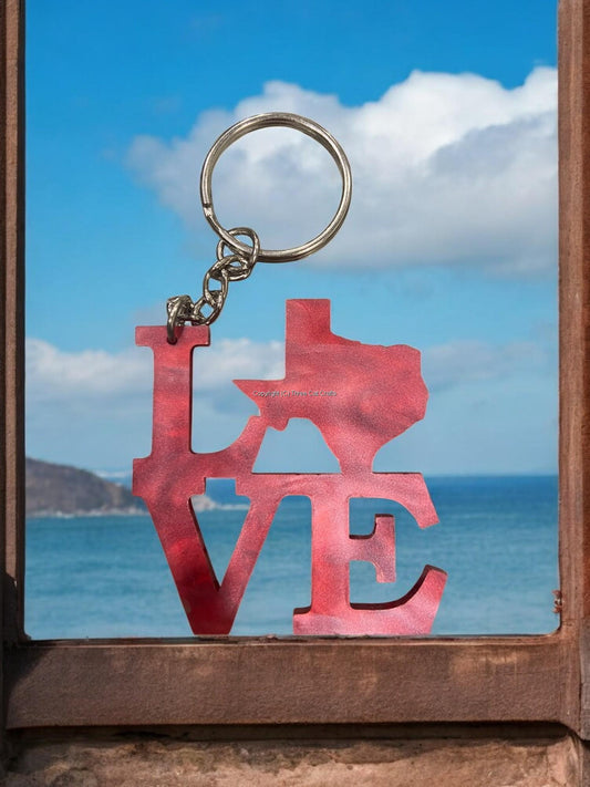 Red LOVE Keychain with Texas as the "O" (matte)