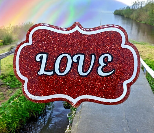 LOVE Red Glitter Badge Reel Topper – Sparkly Valentine’s Day ID Accessory