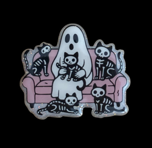 Ghost & Skeleton Cats Badge Reel Topper