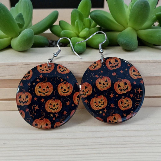 Spooky Pumpkin Party Earrings – Halloween Jack-o'-Lantern Dangle Jewelry