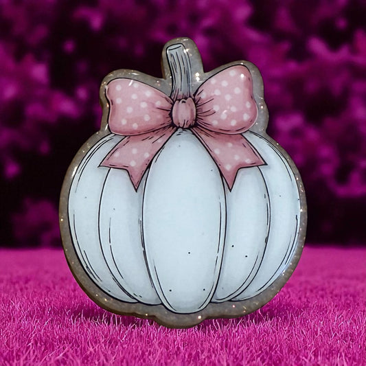 White Pumpkin Badge Reel Topper with Pink Bow