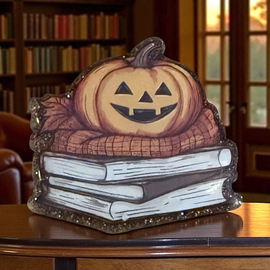Pumpkin on Books Badge Reel Topper