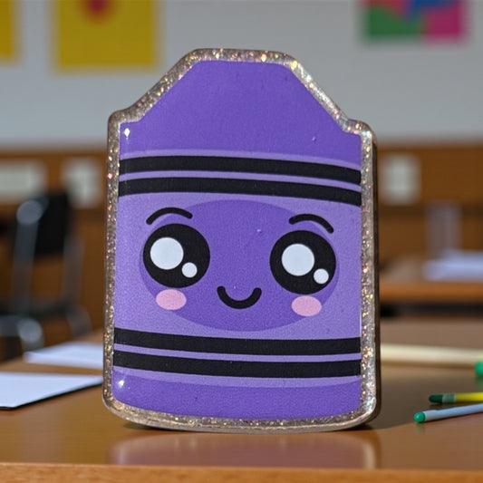 Crayon Badge Reel Topper - Silver Glitter Background